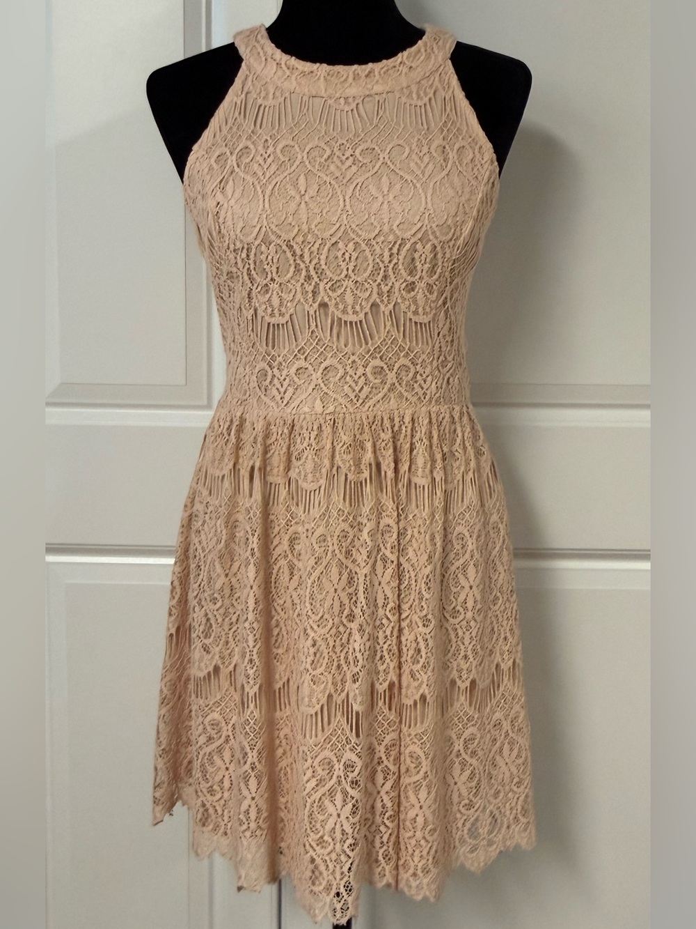 Pinky Lace Halter Mini Dress